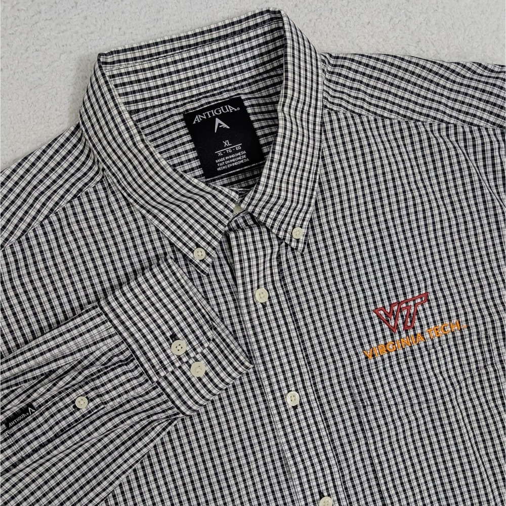 Virginia Tech Men's XL Antigua Lightweight Long Sleeve Button Down Black White